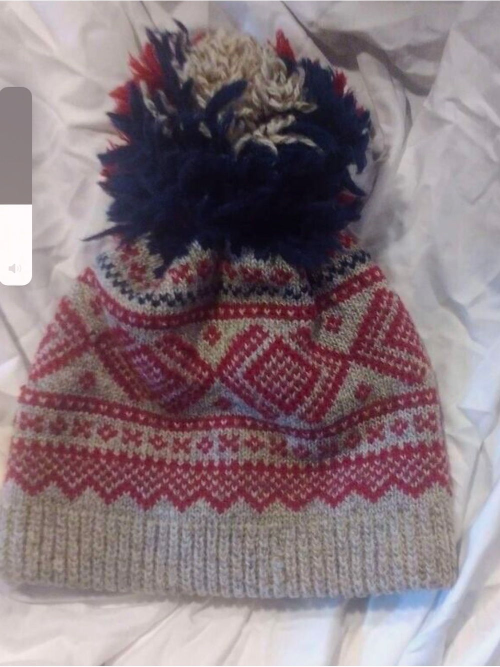 Vintage Kids Knit Pom Beanie - gray & Red school age